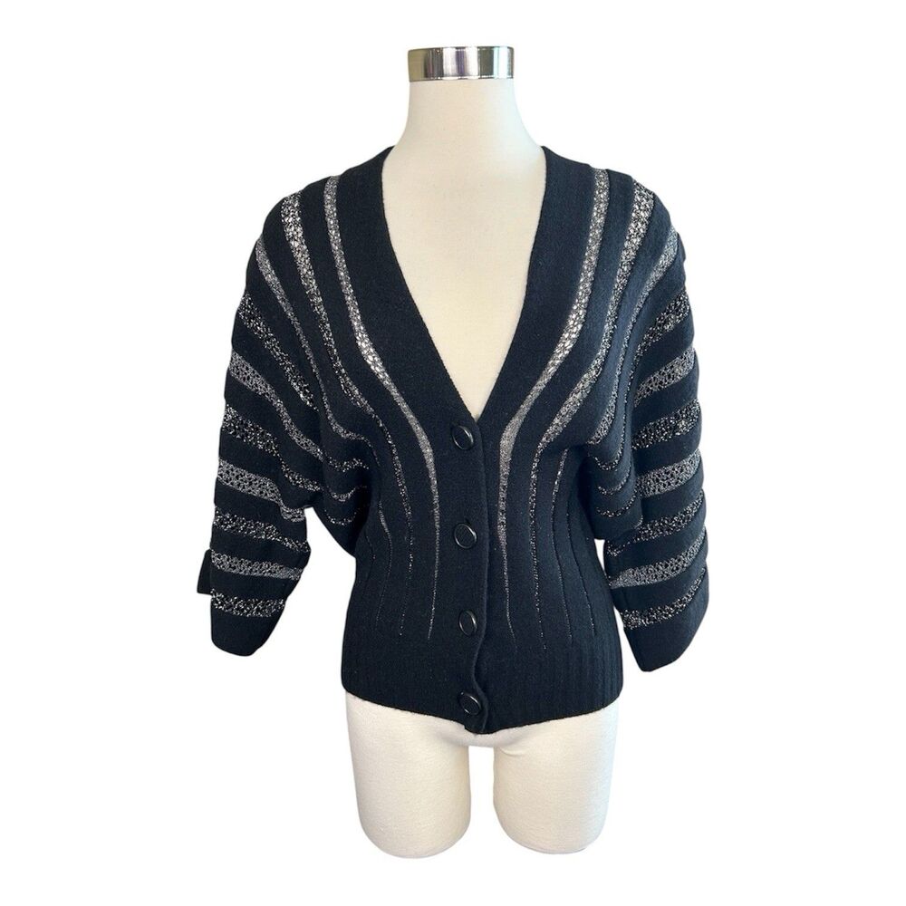 M Missoni Italy Merino Wool & Lurex Lace Striped Cardigan Sweater Sz 6 US